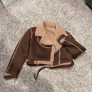 Crop Brown Shearling Jacket